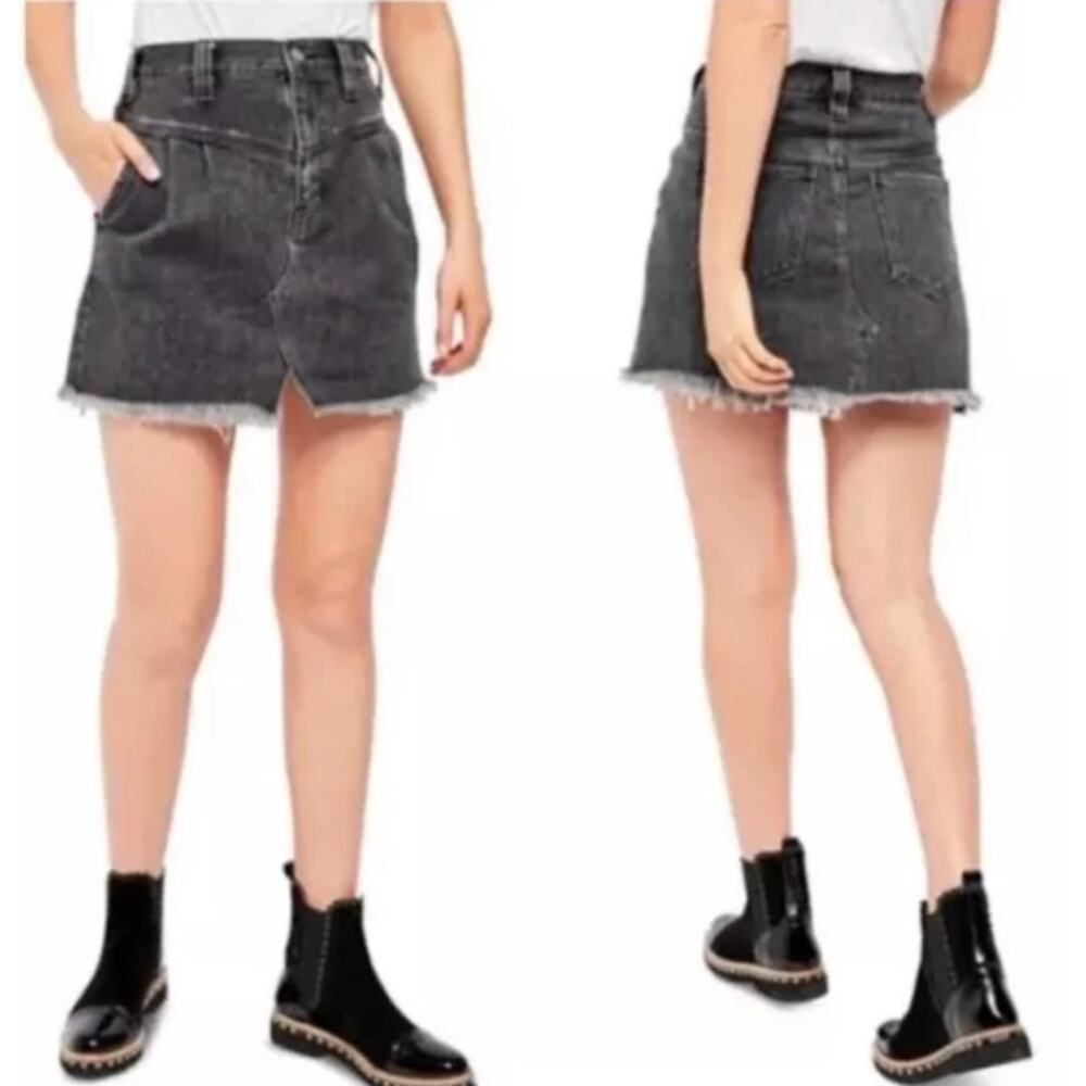Free People We The Free Sidecar Distressed Black Denim Mini Skirt - Picture 1 of 11